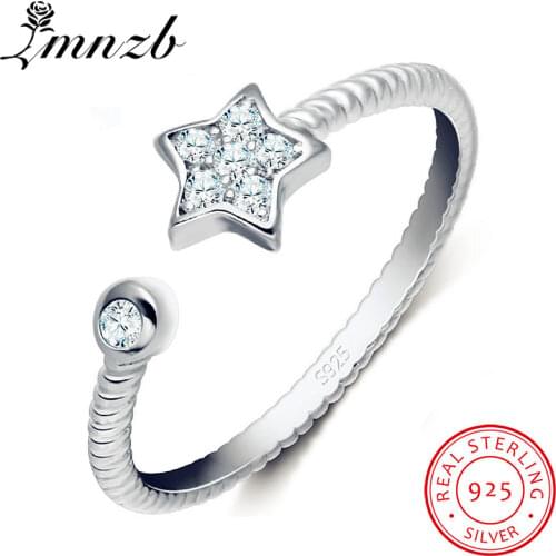 LMNZB 100% 925 Solid Silver Ring Star Design Temperament Ring CZ Zircon Tail Ring Opening Can Be Adjusted Jewelry Gift LR011