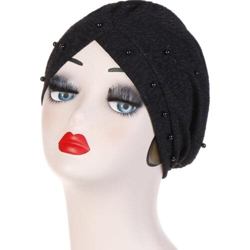 Muslim Women Solid Cotton Hijab Turban Caps Islam Musulman Beading Headwraps Bonnet Turbans For Women Soft Under Scarf Cap