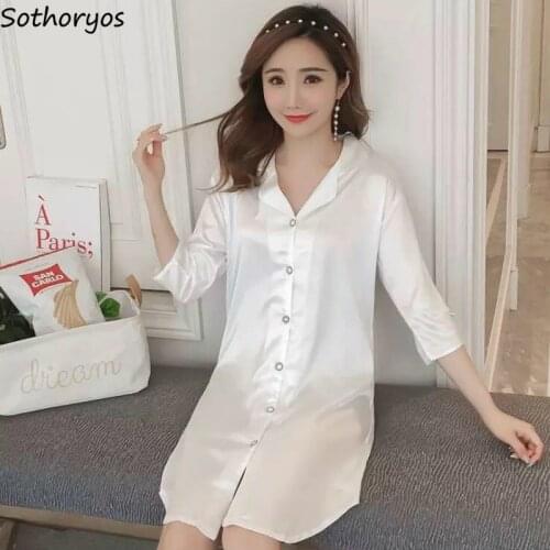 Nightgowns Women Leisure Sexy Comfortable Elegant Womens Daily Solid Korean Style Loose Thin New V-neck Breathable Oversize Chic