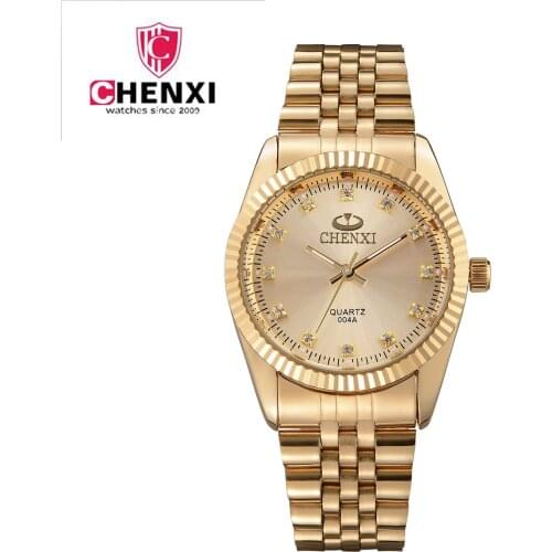 2018 New Clock gold Fashion Men watch golden full Stainless Steel Quartz watches Wrist Watch Wholesale CHENXI Gold watch men