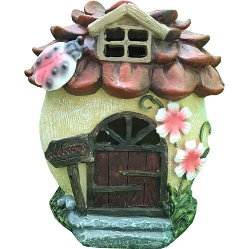 Novelty Resin Fairy House Solar Garden Statue Lawn Patio Waterproof Unique LED Light Sculpture Decoration Housewarming Gift