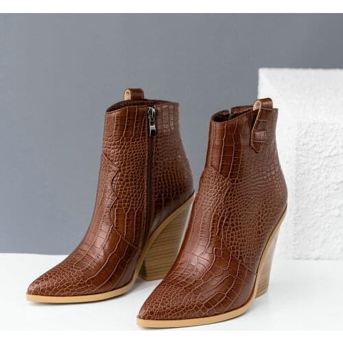 Autumn Winter Womens Ankle Boots Zipper Lady Cowboy Boots Chunky High Heels Booties White Brown Black Leopard Gold Silver Boots