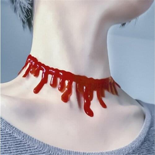 Simulation Red Dripping Blood Choker Necklace Cos Demon Nurse Halloween Horror Jewellery Bloody Cutting Fake Blood Stains