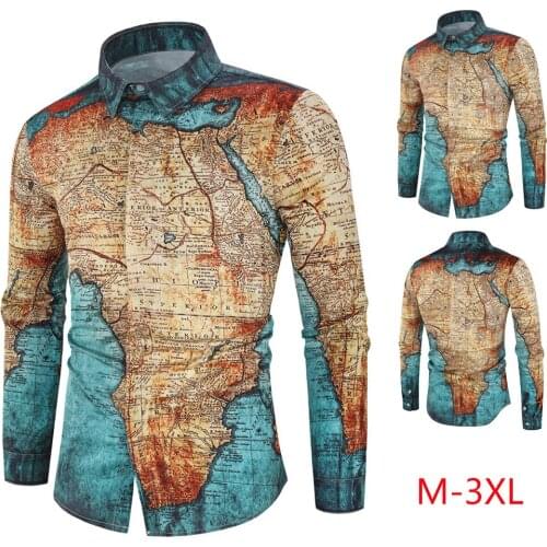 New Map Digital 3D Printing Shirt Men Shirts Casual Long Sleeve Camisa Masculina Chemise Homme Social Men Club Prom Shirt