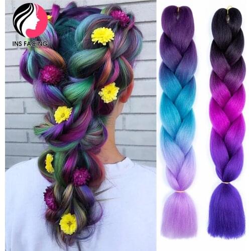 24 Inch Ombre Synthetic Crochet Braiding Hair Extension Colorful Jumbo Box Braids Classic Coda Braiding Hair Bundles For Women