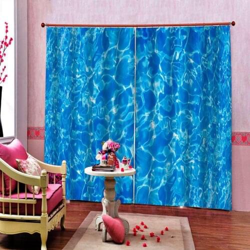 Blue Water Sparkling Ripples Window Curtains For Living room Bedroom Blackout Drapes Custom any size ( left and right Side)