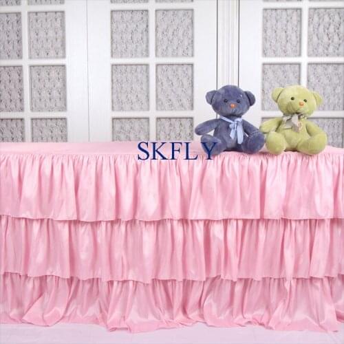 SK002J more colors custom made fast shipping wedding ruffled gathered blue pink purple white taffeta table skirt with velcro