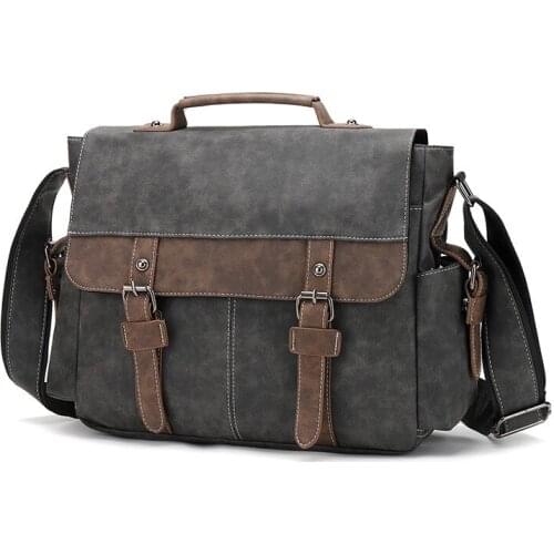 Fashion Mens Bag Vintage Messenger Bags Designer Pu Leather Travel Shoulder Bag Waterproof Handbags Business Briefcase Work Bag