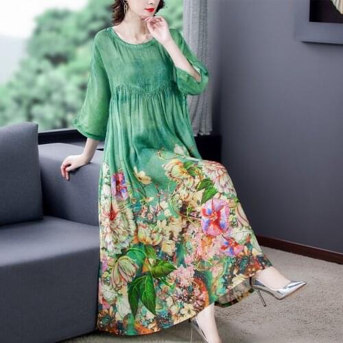5XL Plus Size Loose Mulberry Silk Maxi Sundress 2021 Summer Casual Floral Boho Beach Midi Dresses Elegant Bodycon Party Vestidos