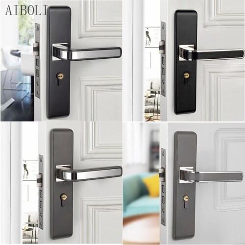 Stainless Steel 2.0 Thick Two-color Indoor Door Lock, Black and Gray Bedroom Door Lock, Wooden Door Silent Room Door Lock, Lock