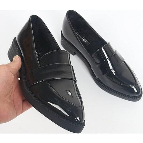 Vintage Patent leather oxfords women ballerina chunky heels shoes women espadrilles british pointed toe loafers woman flats 2020