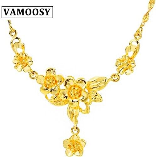 VAMOOSY 2018 New Original Exquisite Luxury Carving Flower Necklaces Womens 24K Gold color Wedding Jewelry Rich Bride Necklace