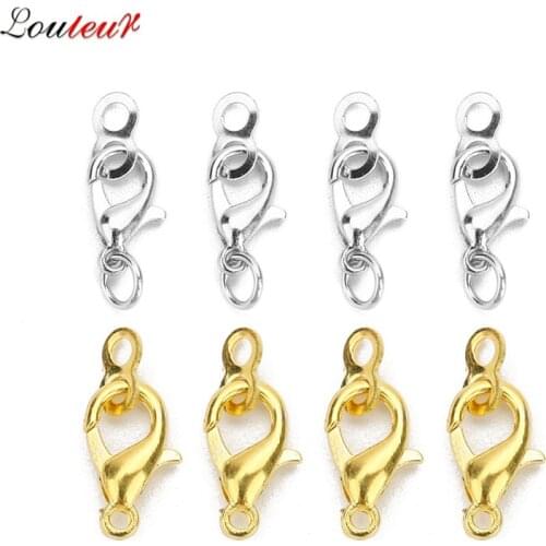 LOULEUR 30pcs/lot 14x7/12x6mm Gold Rhodium Color Lobster Clasps Hooks With 8 Ring End Clasp Connector Diy Jewelry Findings