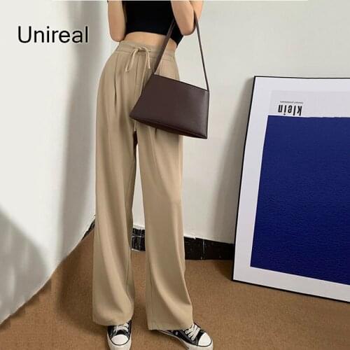 Unireal 2021 Summer Women Wide Leg Pants Blazer Suit Blazers Drawstring Black Khaki High Waist Palazzo Pants