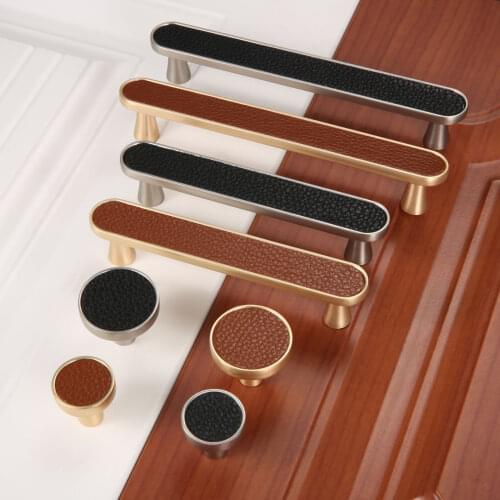 1Pcs Vintage Leather Handle Black/Brown Alloy Pull Single Hole/96mm/128mm Cupboard Door Drawer Cabinet Knob