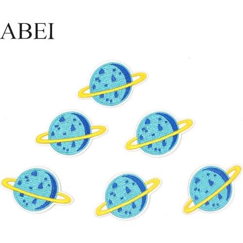 10pcs/lot Iron On Blue Planet Patches Embroidery Star Jeans Backpack Appliques Diy Fabric Apparel Stickers Handmade Coats Badge