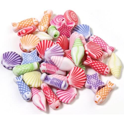 100Pcs Marine Life Plastic Beads Colorful Fish Shell Animal For DIY Bracelet Necklace Accessories Making