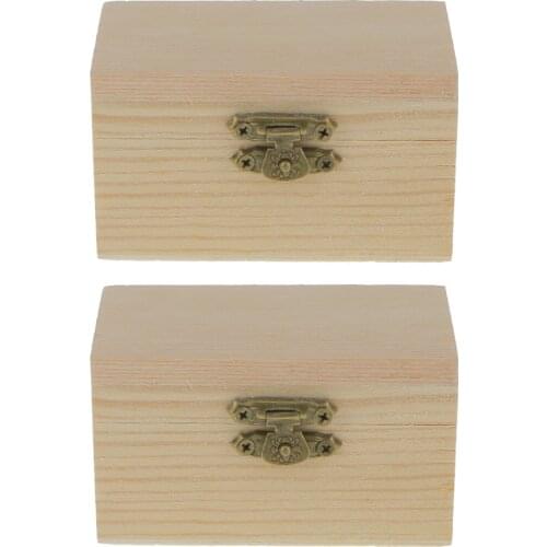 2pcs Unfinished Wooden Boxes Small Plain Wood Storage Box Case for Jewellery
