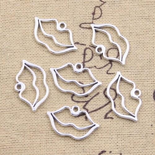 20pcs Charms Sexy Lips Mouth 15x24mm Antique Silver Color Pendants Making DIY Handmade Tibetan Finding Jewelry