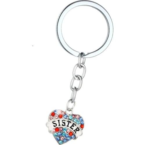 36PC Sister Keyrings Colorful Crystal Rhinestone Heart Charm Pendant Keychains Family Sister Best Friends Christmas Gift Jewelry