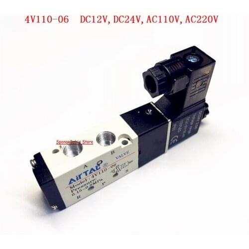 4V110-06 1/8" DC12V / DC24V / AC110V / AC220V Air Pneumatic Solenoid Valves 5 Port 2 Position IP65