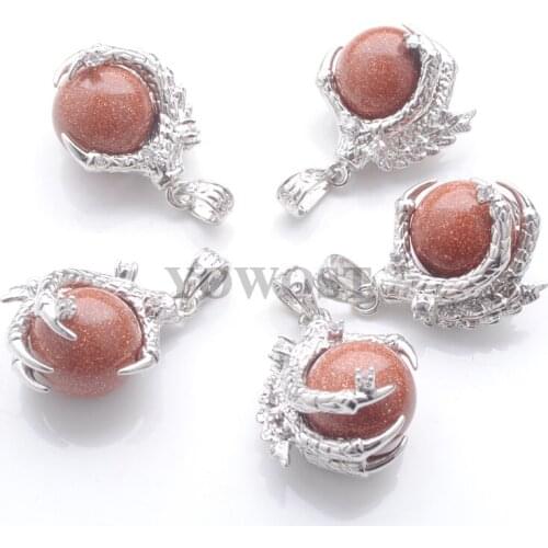 5Pcs/Lot Natural Stone Golden Sand Pendants Round Ball Bead Dragon Claw Crystal Reiki Chakra Women Dangle Pendant Gift IN3107