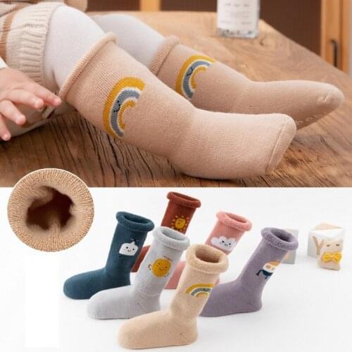 6 Pairs winter thick children socks baby toddler anti slip socks baby towel socks cartoon mid tube terry socks baby leg warmers
