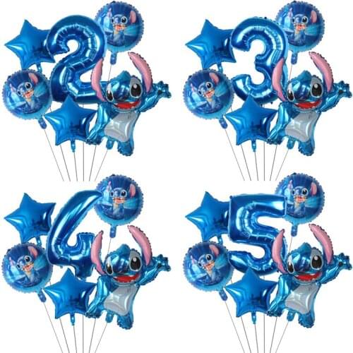 6pcs Blue Lilo & Stitch Balloon 30inch Number 2 3 4st Foil Balloons 1st Kids Stitch Theme Birthday Party Decorations Baby Shower