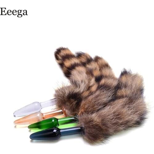 Fox Tail Anal Plug For Adult Games Glass Anal Pleasure Butt Plug Stimulator Sex Products Flirt Toys For Women