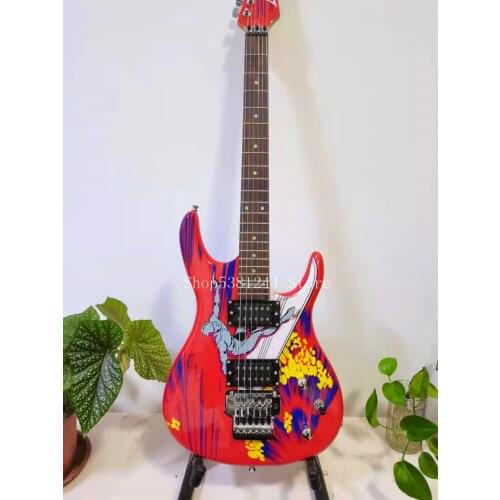 Free shipping, electric guitar with 6-string red pattern, customizable