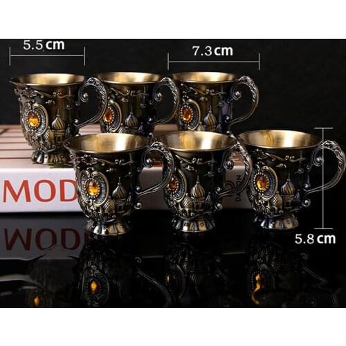 Diamond Pattern Goblet Spirits Drinking Alloy Antique Wine Gift Retro Decoration Mini Spirits Wine Glasses Cup 30ml Relief Retro