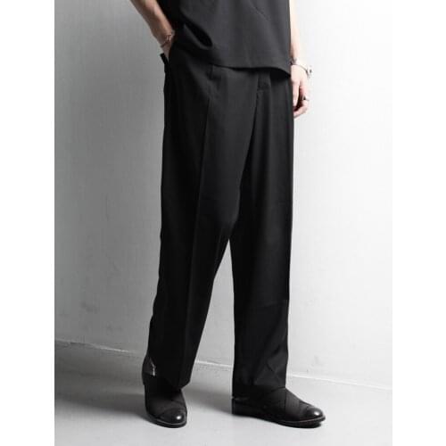 Mens trousers new fashion trend side belt wide leg trousers casual trousers mens trousers straight tube loose large pants