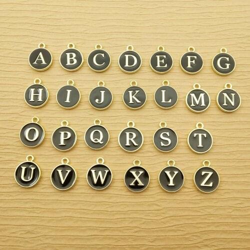 10pcs 11x14mm black enamel A-Z letter charm for jewelry making cute earring pendant bracelet necklace charms enamel double side