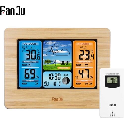 FanJu FJ3373 Digital Forecast Weather Station Wall Alarm Clock Temperature Humidity Backlight Snooze Function USB Table Clocks