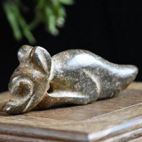 Hongshan culture archaize black iron meteorite sculpture Jade pig dragon statue #4