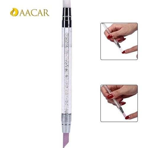 Pen Handle Silicone Press Scrape Tool Manicure Nail Art Tool 1Pc Rhinestone Dual-ended Quartz Cuticle Pusher Remover
