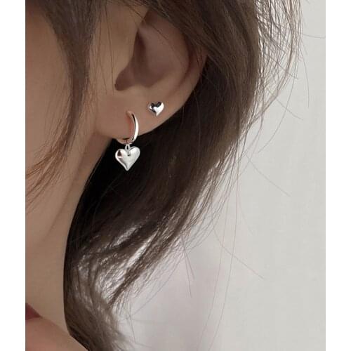 KISSLOVE New Asymmetry Heart Charm Studs Earrings For Women Party Jewelry Accessories