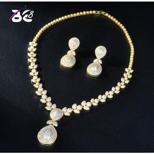 Be 8 High Quality Big Water Drop Design Women Bridal Jewelry Set Gold Color Necklace Set for Female Gifts Bijoux Femme S324
