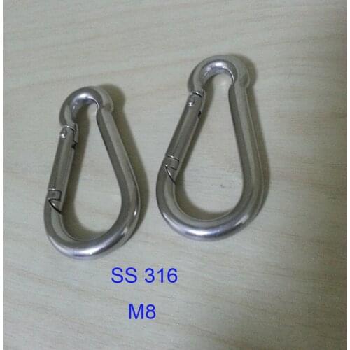 M8 SS316 Stainless Steel mountaineering buckle spring hook ,Snap Hook link, 5 pcs/lot