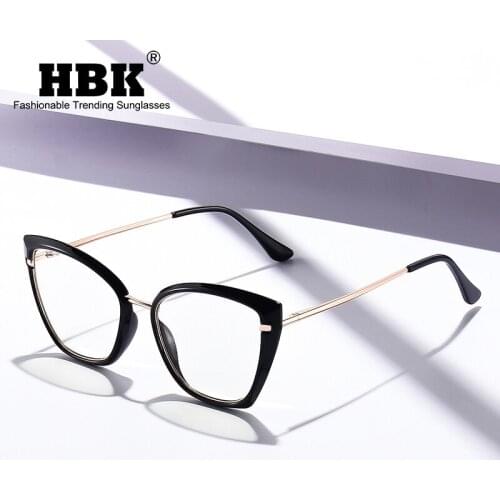 HBK Anti Blue TR90 Cat Eye Luxury Glasses Frames Men Women Fashion Myopia Eyeglasses With Spring Hinges Optical Computer Glasses