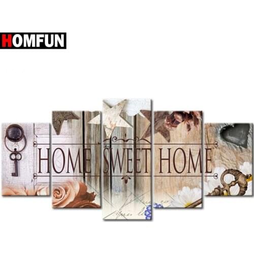 HOMFUN 5pcs Full Square/Round Drill 5D DIY Diamond Painting "Home sweet home" Multi-picture Combination Embroidery 5D Decor