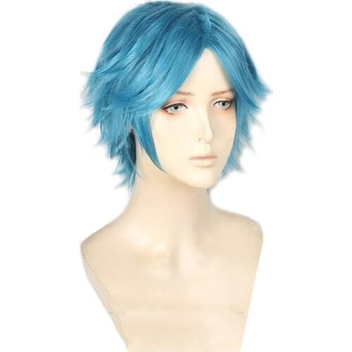 Anime Yarichin Bitch Bu Club YUI TAMURA Blue Short Fluffy Wig Cosplay Halloween Costume Wigs + Wig Cap