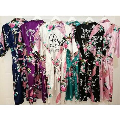 Personalized wedding Floral kiminos Bride Bridesmaid satin silk pajamas robes Dressing Gowns birthday party decorations
