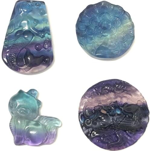 Natural Fluorite Crystal Colorful quartz pendant hand carved gemstones for gift