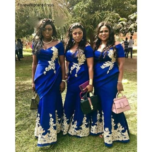Mermaid Gold Lace Bridesmaid Dresses African Girls Wedding Guest Maid of Honor Gowns Custom Made Plus Size Available
