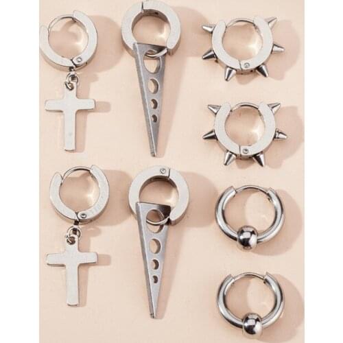 Fashion Punk 4PRS/SET Stainless Steel Gothic Rivet Cone Awl Unisex Jewelry Man Rock Hip Hop Clip On Puncture Earrings Brincos