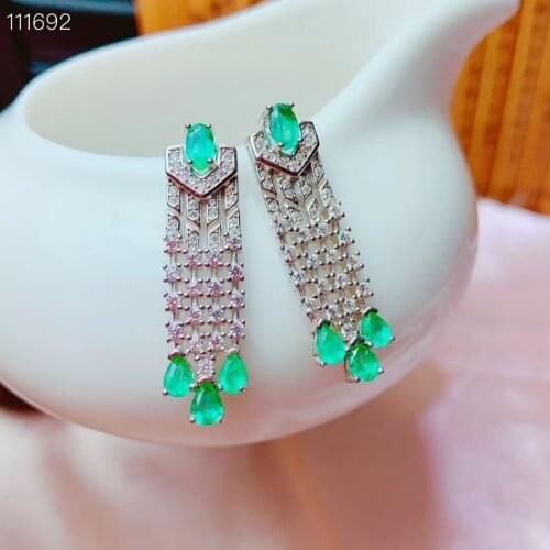 Best Gift Real and Natural Emerald Earring 925 Silver sterling Fine Charm Jewelry for Women Wedding Party Earring