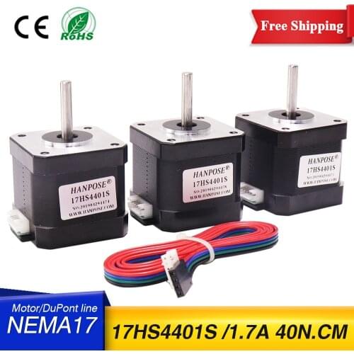 3PCS Nema17 Stepper Motor 40mm 42 motor Nema 17 motor 42BYGH 1.7A 17HS4401S motor 4-lead for 3D printer CNC XYZ