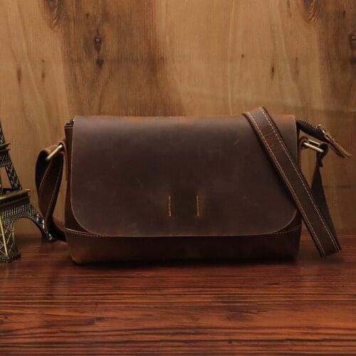 Mens Shoulder Bag Vintage Crazy Horse Leather Messenger Pack Luxury Genuine Cowhide Man Sling Bags Leisure Large