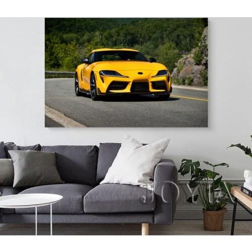 Toyotas Supra GR A90 mk5 Gazoo Racing Coupe Yellow Vehicle Canvas Paintings Posters Wall Art Prints for Living Room Decor